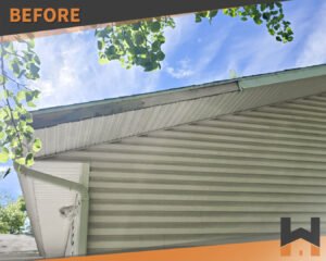 Before photo of a Facia repair job in Wasilla, Alaska