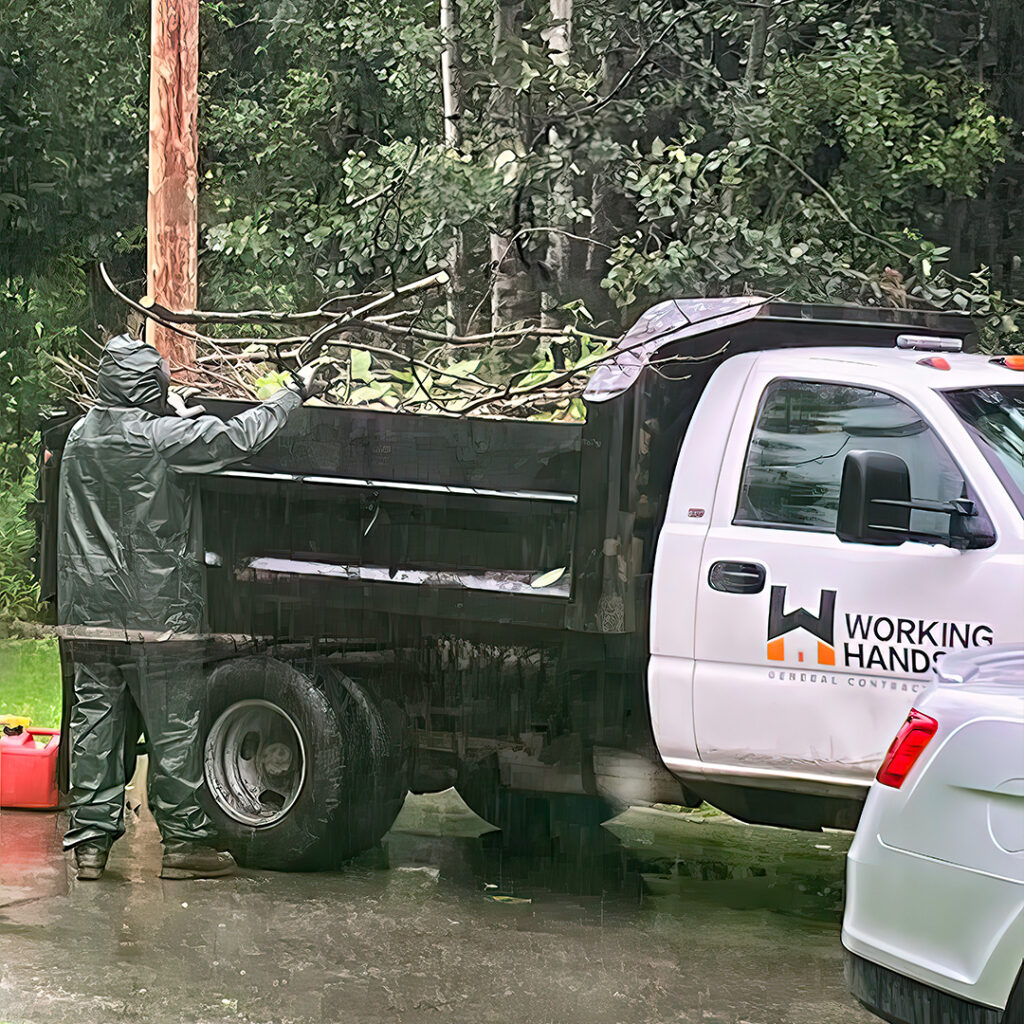 Removal of wind-blown trees, brush, and dangerously hanging limbs