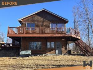Front view of the home before exterior painting in Wasilla, Alaska